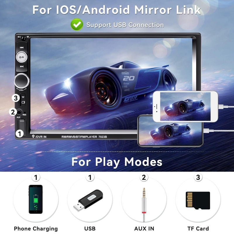 CAMECHO 7" Double Din Car Stereo Audio Bluetooth MP5 Player USB FM Multimedia Radio+ 4 LED Mini Backup Camera with Steering Wheel Remote Support Mobile Phone Synchronization (Used in Android/iOS) - Image 3